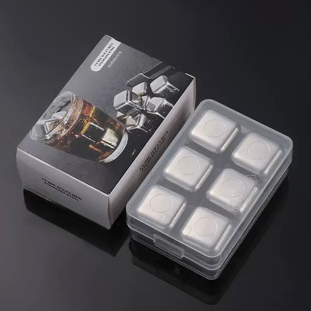 Cubos de Hielo Plateado Reutilizables de Acero Inoxidable - 6 cubos